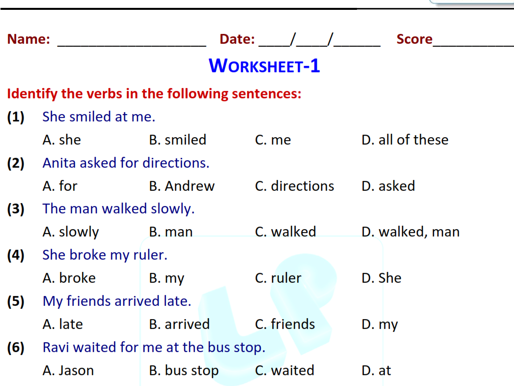 Free download English worksheets-point out verbs